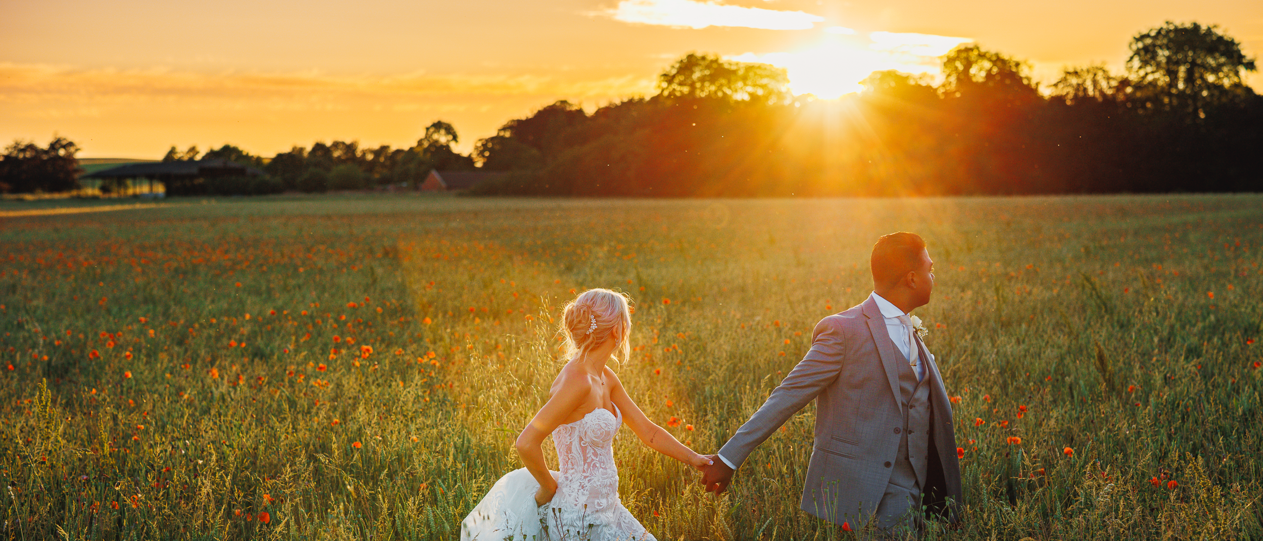 Romantic sunset couple portrait at Chalk Barn Wiltshire wedding venue