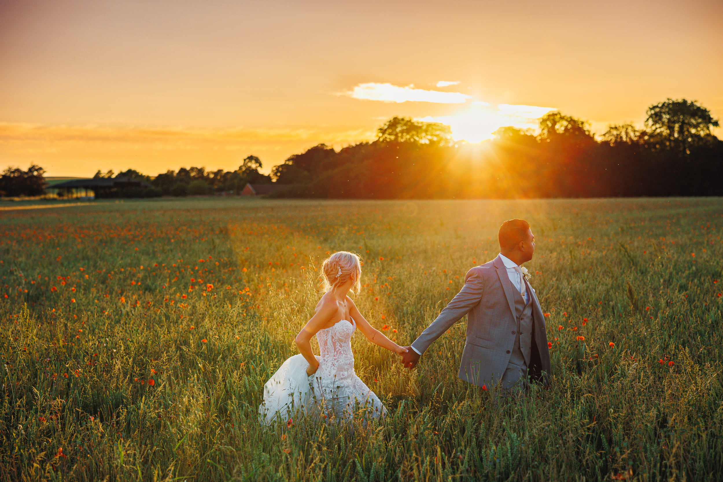 Chalk Barn Wiltshire Alex & Dinuka’s Rustic-Chic Wedding 5 Romantic sunset couple portrait at Chalk Barn Wiltshire wedding venue